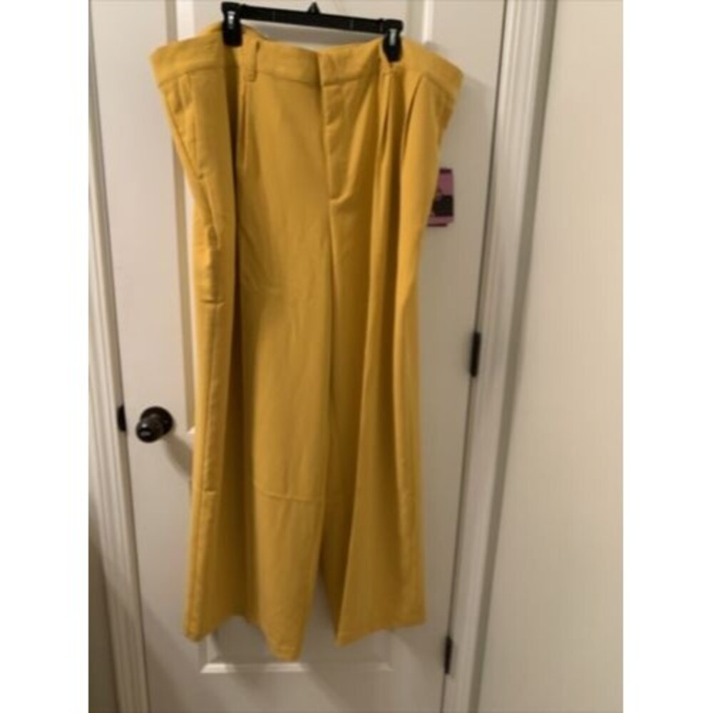 Sergio Hudson Women's Dress Pants Gold Wide Leg Pockets Trousers Size 2X